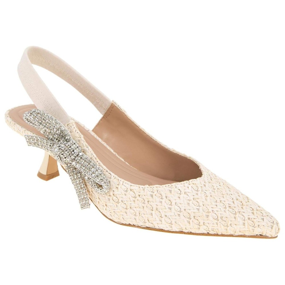 BCBGGeneration Womens Size 5.5 Slingback Kitten Heels Beaded Bow Pointed Toe
